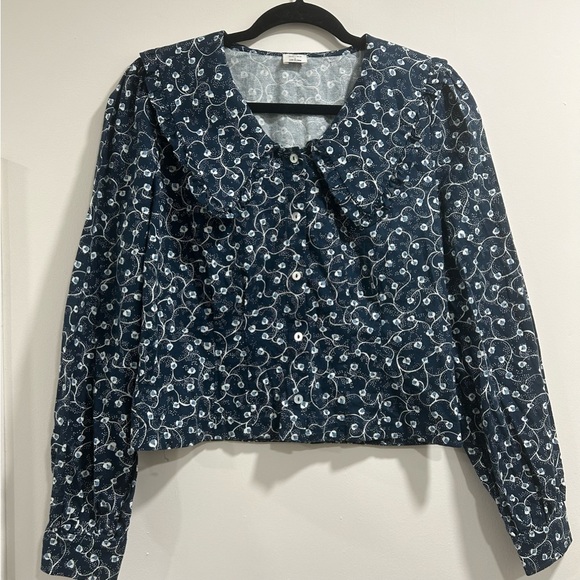 AritziaWIilfred blythe blouse ruffled prairie statement collar blue floral small - Picture 3 of 12
